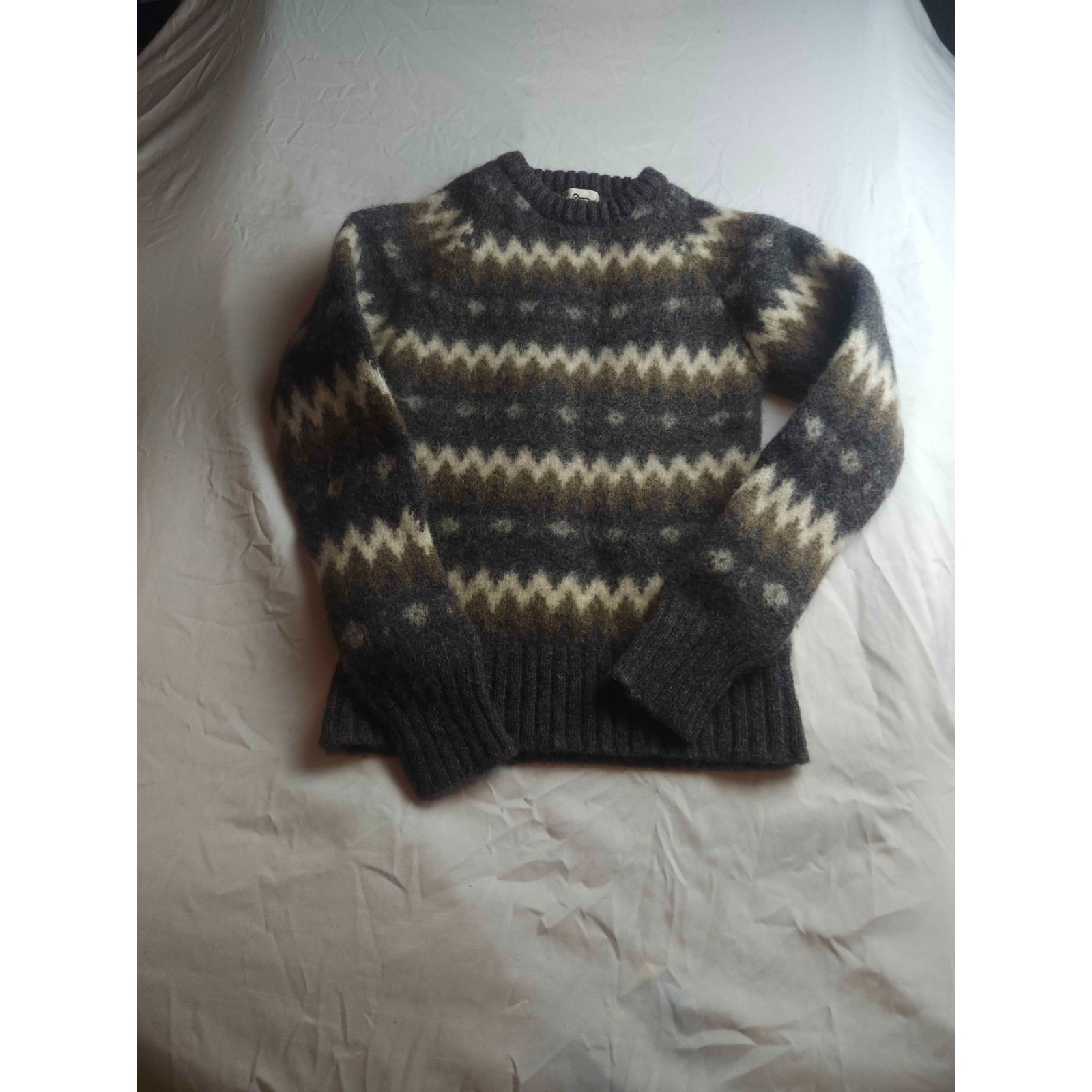 Vtg 80s 90s Woolrich Sweater Womens L Gray Fair Isle Nordic Grunge Dark Academia — image 2 of 7